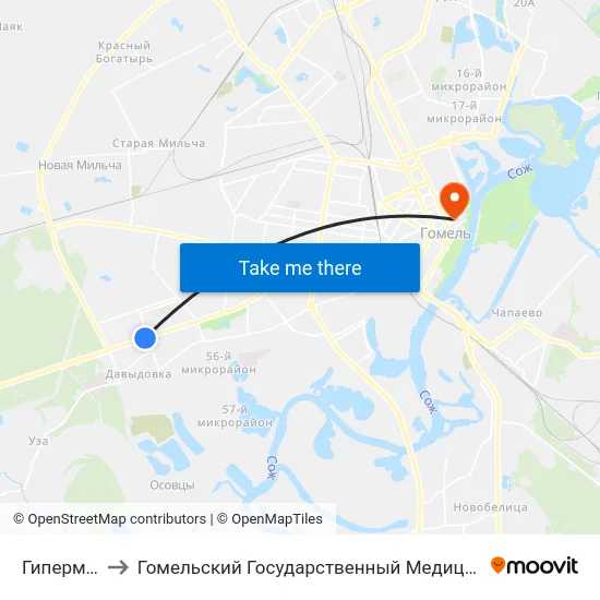 Гипермаркет to Гомельский Государственный Медицинский Университет map