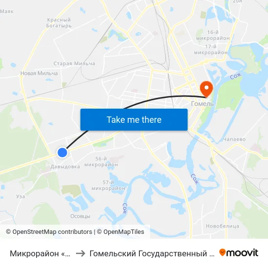 Микрорайон «Молодёжный» to Гомельский Государственный Медицинский Университет map