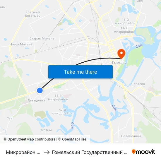 Микрорайон «Давыдовка» to Гомельский Государственный Медицинский Университет map