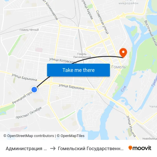 Администрация Советского Района to Гомельский Государственный Медицинский Университет map