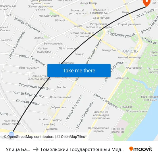 Улица Барыкина to Гомельский Государственный Медицинский Университет map