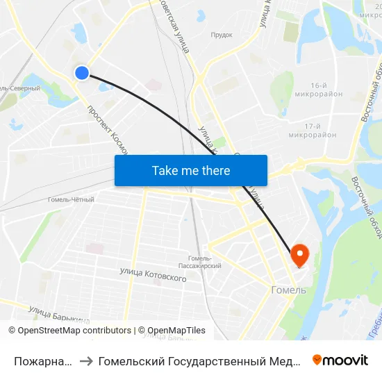 Пожарная Часть to Гомельский Государственный Медицинский Университет map
