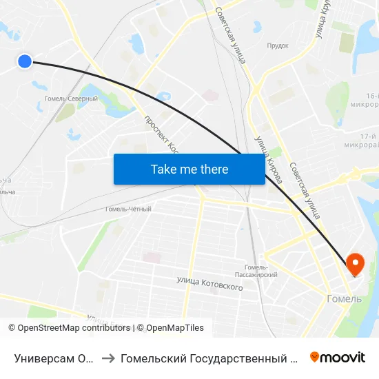 Универсам Облторгсоюза to Гомельский Государственный Медицинский Университет map