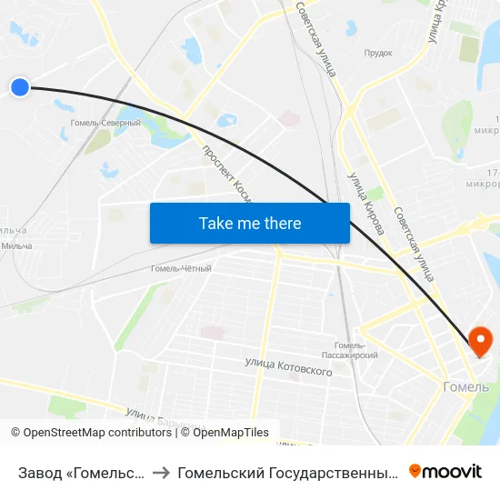 Завод «Гомельстройматериалы» to Гомельский Государственный Медицинский Университет map