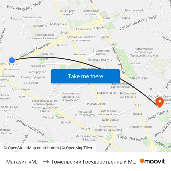 Магазин «Медтехника» to Гомельский Государственный Медицинский Университет map