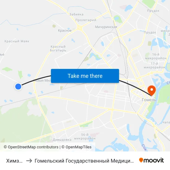 Химзавод to Гомельский Государственный Медицинский Университет map