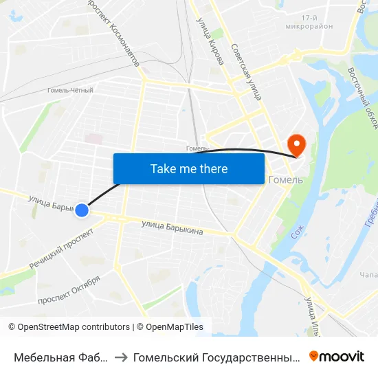Мебельная Фабрика «Прогресс» to Гомельский Государственный Медицинский Университет map