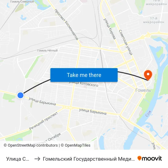 Улица Сосновая to Гомельский Государственный Медицинский Университет map