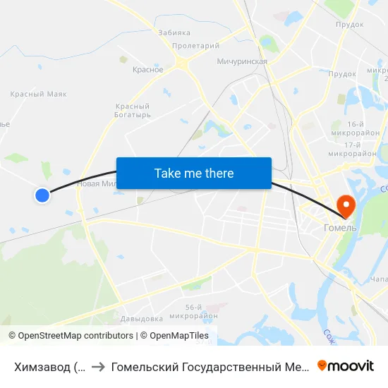 Химзавод (Высадка) to Гомельский Государственный Медицинский Университет map