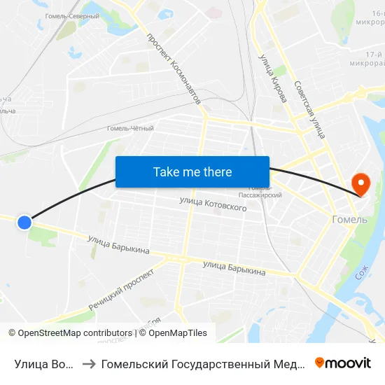 Улица Войсковая to Гомельский Государственный Медицинский Университет map