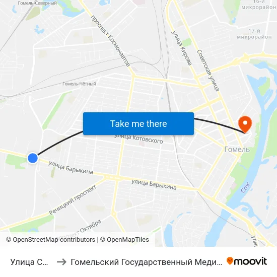 Улица Сосновая to Гомельский Государственный Медицинский Университет map