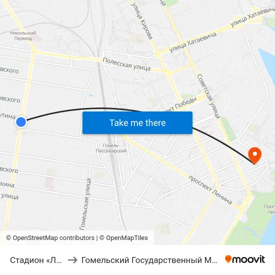 Стадион «Локомотив» to Гомельский Государственный Медицинский Университет map