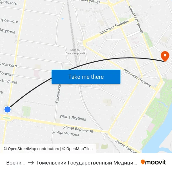 Военкомат to Гомельский Государственный Медицинский Университет map