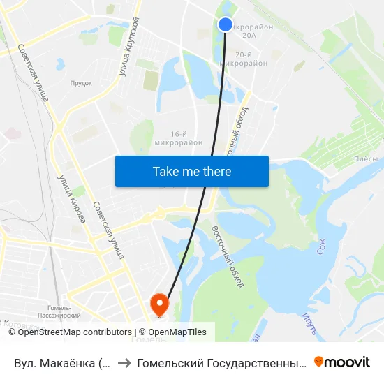 Вул. Макаёнка (Улица Макаёнка) to Гомельский Государственный Медицинский Университет map