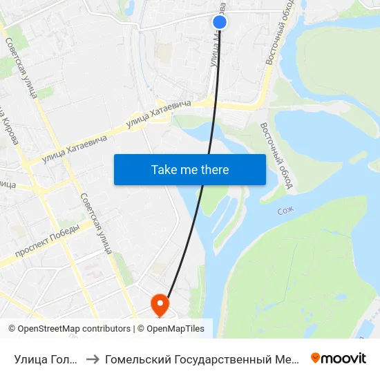 Улица Головацкого to Гомельский Государственный Медицинский Университет map