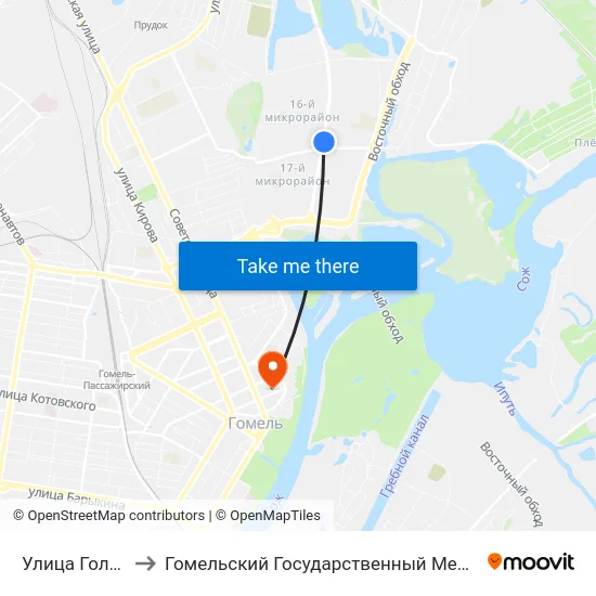 Улица Головацкого to Гомельский Государственный Медицинский Университет map