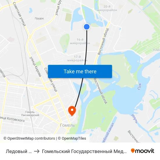 Ледовый Дворец to Гомельский Государственный Медицинский Университет map