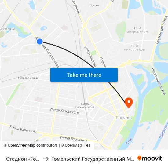 Стадион «Гомсельмаш» to Гомельский Государственный Медицинский Университет map