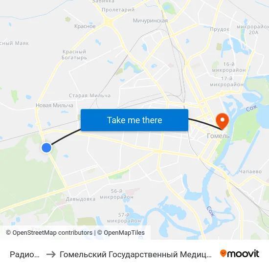 Радиозавод to Гомельский Государственный Медицинский Университет map