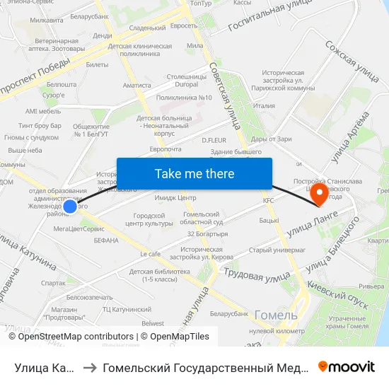 Улица Карповича to Гомельский Государственный Медицинский Университет map