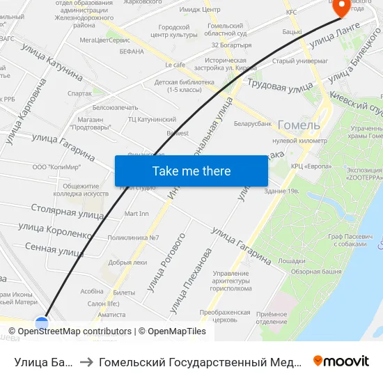 Улица Барыкина to Гомельский Государственный Медицинский Университет map