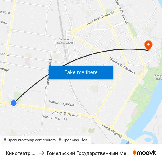 Кинотеатр «Октябрь» to Гомельский Государственный Медицинский Университет map