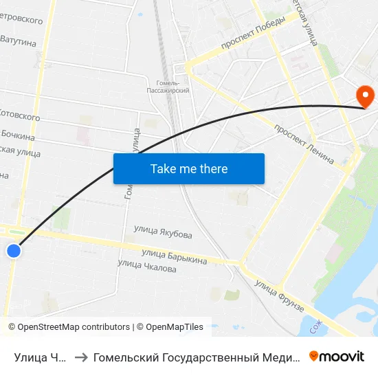 Улица Чкалова to Гомельский Государственный Медицинский Университет map