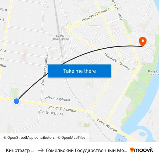 Кинотеатр «Октябрь» to Гомельский Государственный Медицинский Университет map