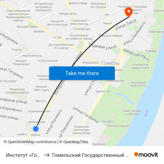 Институт «Гомельпроект» to Гомельский Государственный Медицинский Университет map