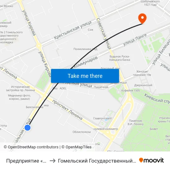 Предприятие «Станкогомель» to Гомельский Государственный Медицинский Университет map