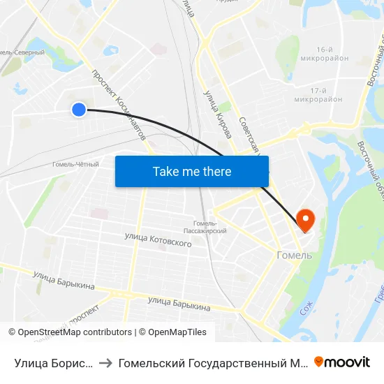 Улица Бориса Царикова to Гомельский Государственный Медицинский Университет map