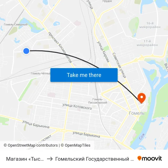Магазин «Тысяча Мелочей» to Гомельский Государственный Медицинский Университет map