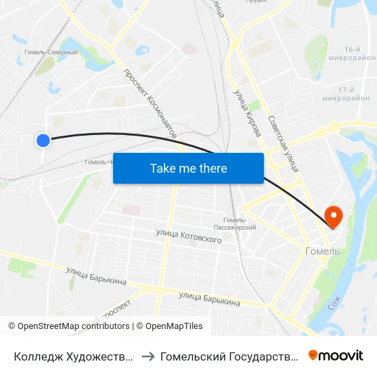 Колледж Художественных Промыслов (Посадка) to Гомельский Государственный Медицинский Университет map