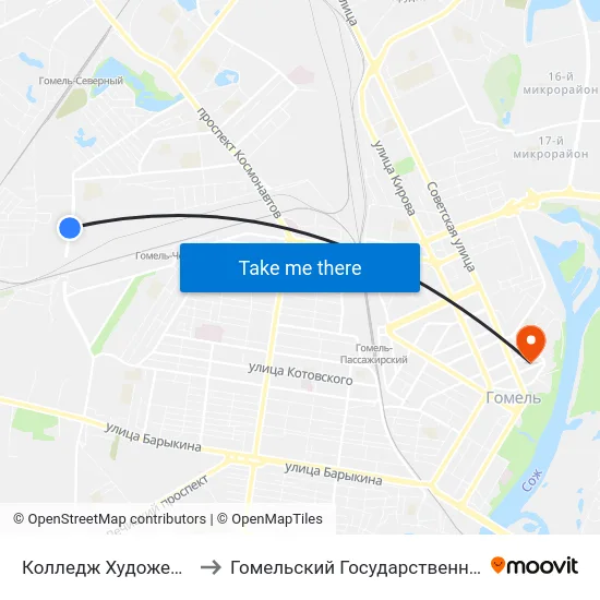 Колледж Художественных Промыслов to Гомельский Государственный Медицинский Университет map