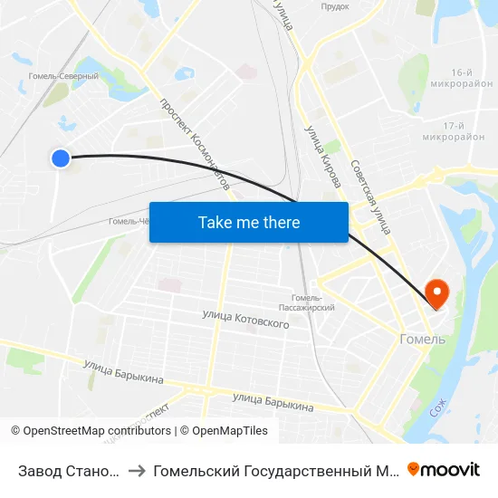 Завод Станочных Узлов to Гомельский Государственный Медицинский Университет map