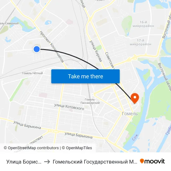 Улица Бориса Царикова to Гомельский Государственный Медицинский Университет map