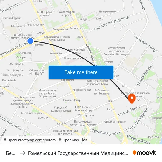 Белгут to Гомельский Государственный Медицинский Университет map