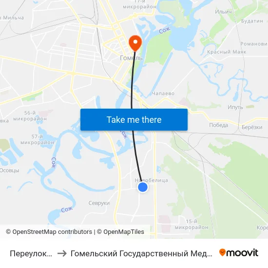 Переулок Ильича to Гомельский Государственный Медицинский Университет map