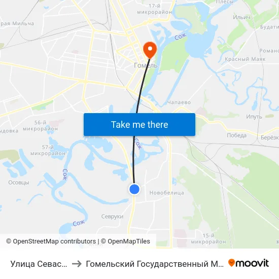 Улица Севастопольская to Гомельский Государственный Медицинский Университет map