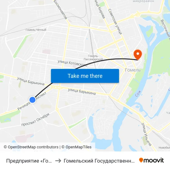 Предприятие «Гомельоблавтотранс» to Гомельский Государственный Медицинский Университет map