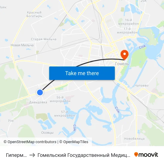Гипермаркет to Гомельский Государственный Медицинский Университет map