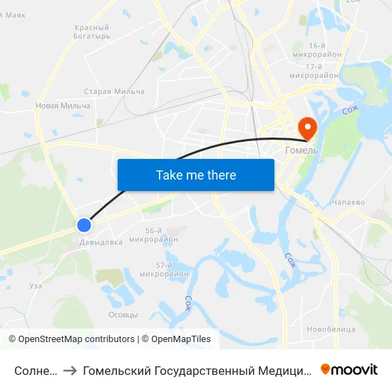 Солнечная to Гомельский Государственный Медицинский Университет map