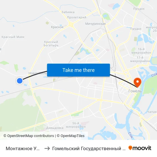 Монтажное Управление № 1 to Гомельский Государственный Медицинский Университет map
