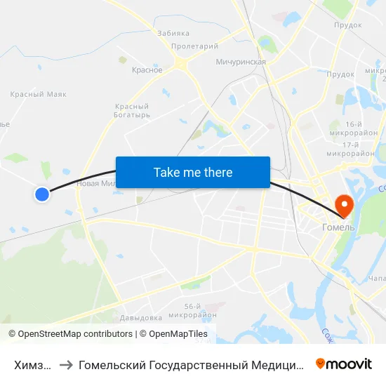 Химзавод to Гомельский Государственный Медицинский Университет map