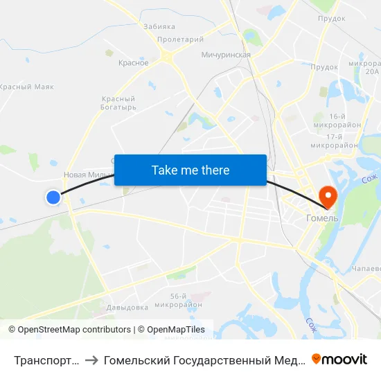 Транспортный Цех to Гомельский Государственный Медицинский Университет map