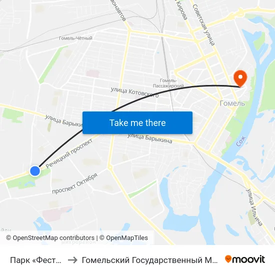 Парк «Фестивальный» to Гомельский Государственный Медицинский Университет map