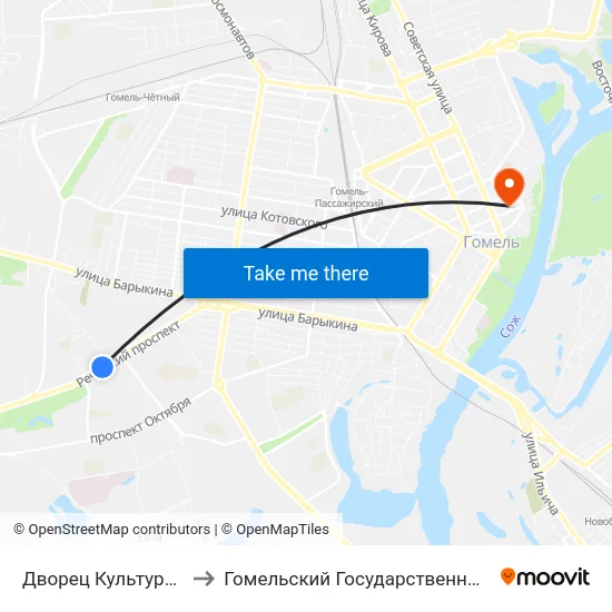 Дворец Культуры «Фестивальный» to Гомельский Государственный Медицинский Университет map