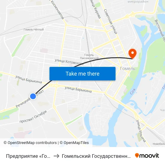 Предприятие «Гомельоблавтотранс» to Гомельский Государственный Медицинский Университет map