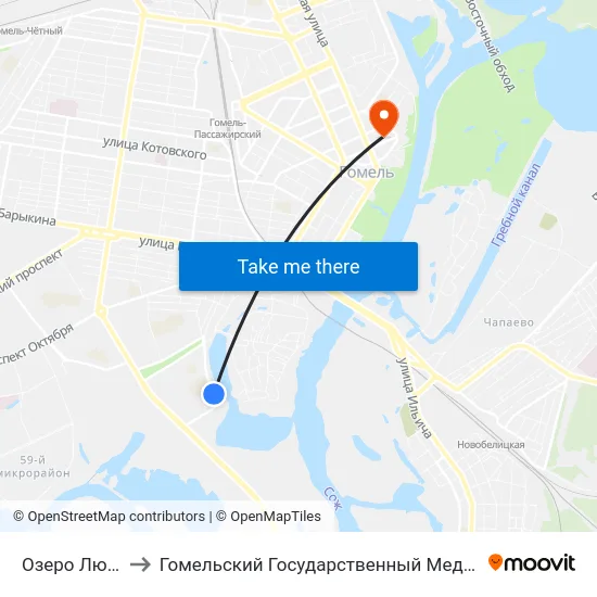 Озеро Любенское to Гомельский Государственный Медицинский Университет map