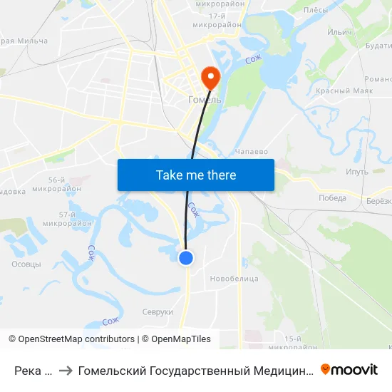 Река Сож to Гомельский Государственный Медицинский Университет map